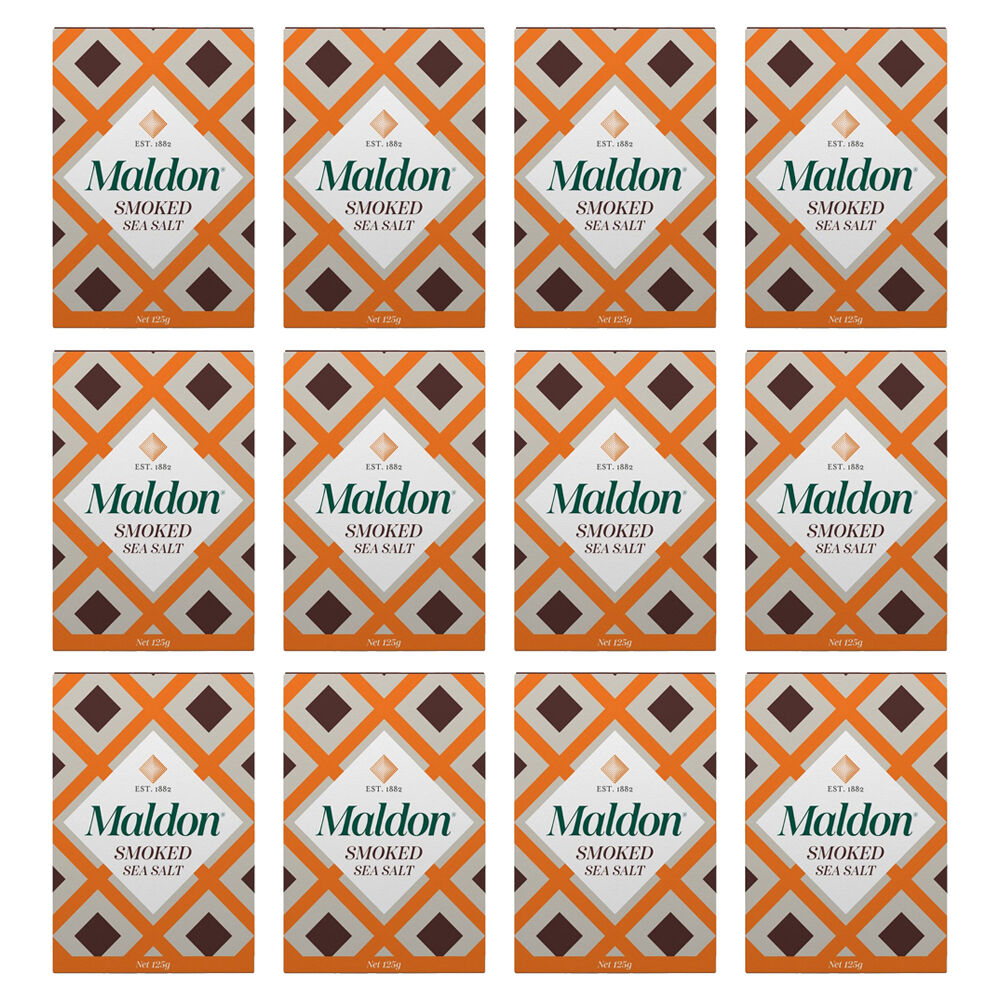 12PK Maldon Cold Lightly Smoked Crunchy Finishing Sea Salt for Fish/Meat 125g