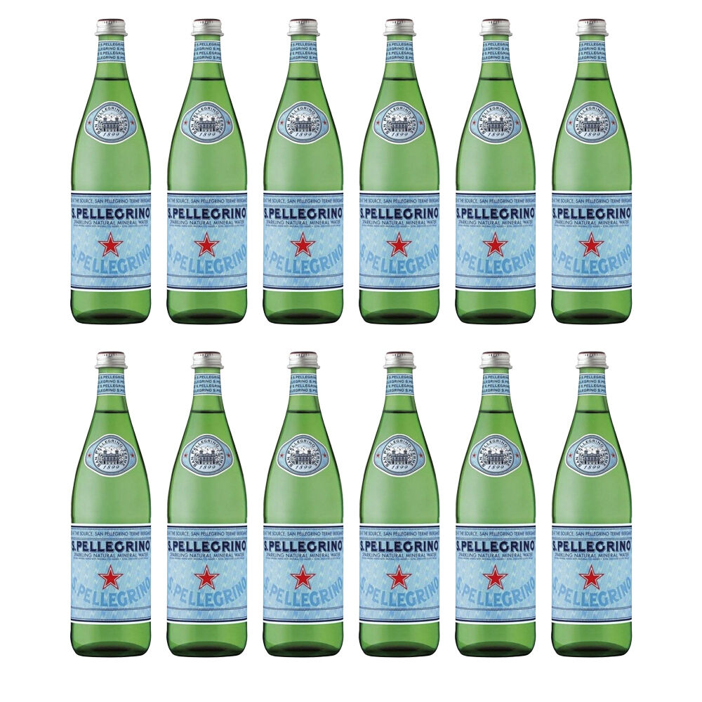 12PK San Pellegrino Italian Sparkling Mineral Water Green Glass Bottle 750ml