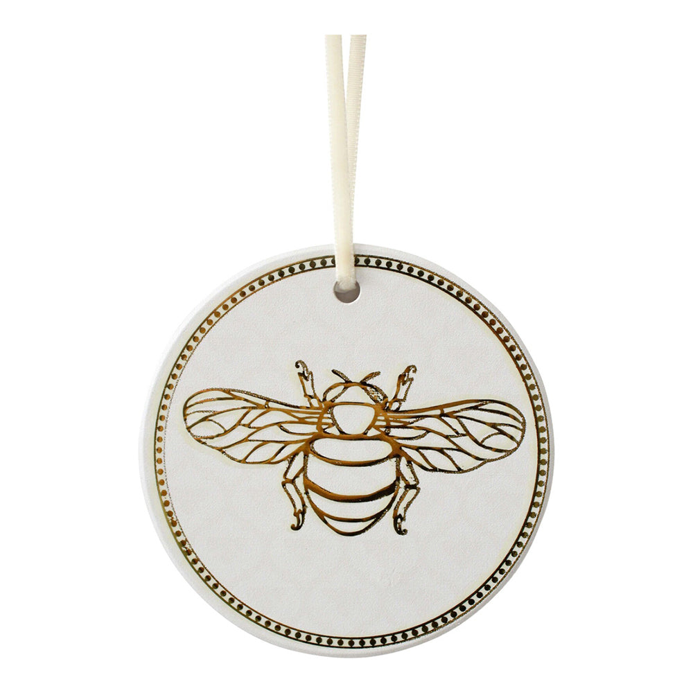 4PK LVD Ceramic 7cm Gift Bee Tag Round Hanging Home Decorative Ornament - White