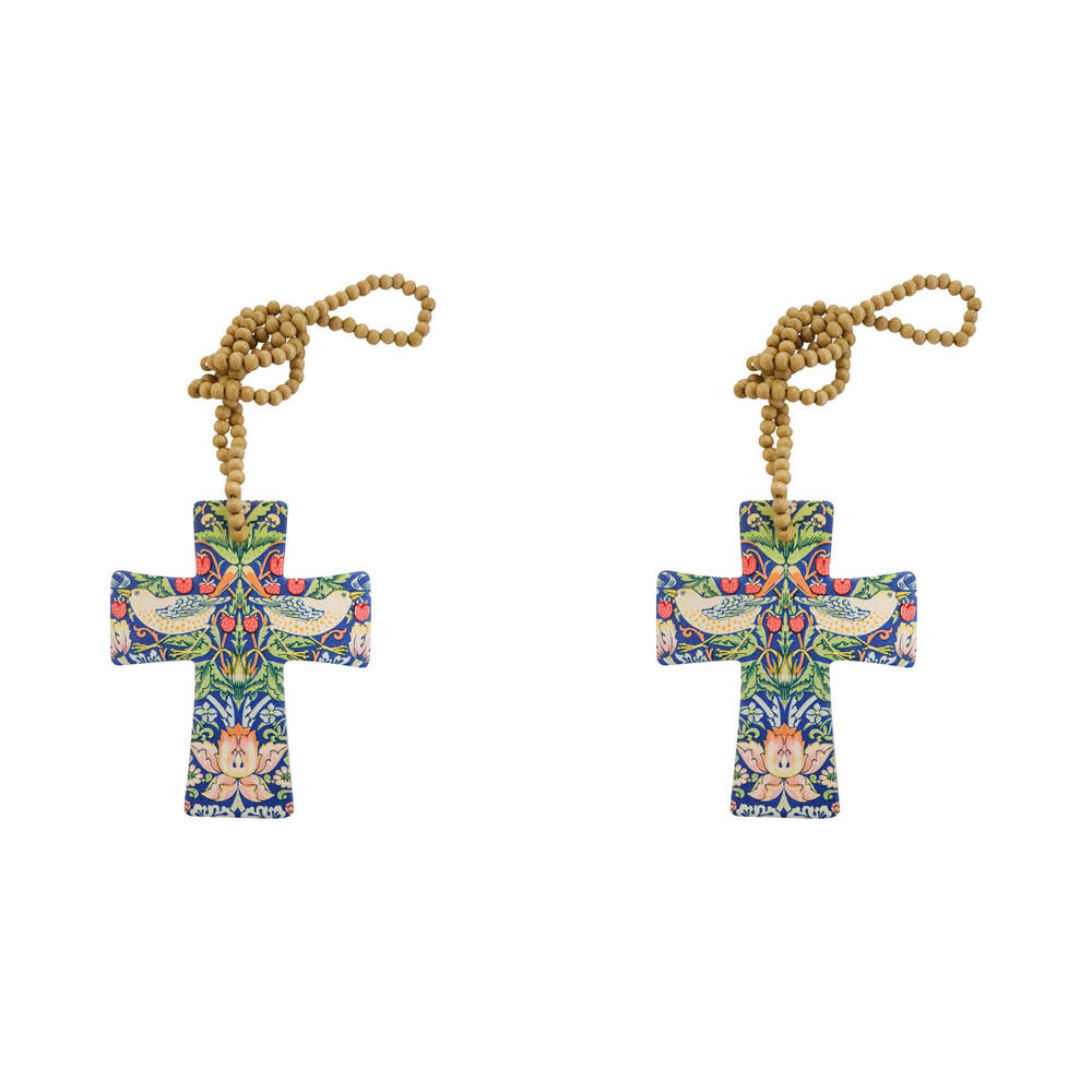 2PK LVD Ceramic Cross Strawberry Thief Home Decor 12x14cm