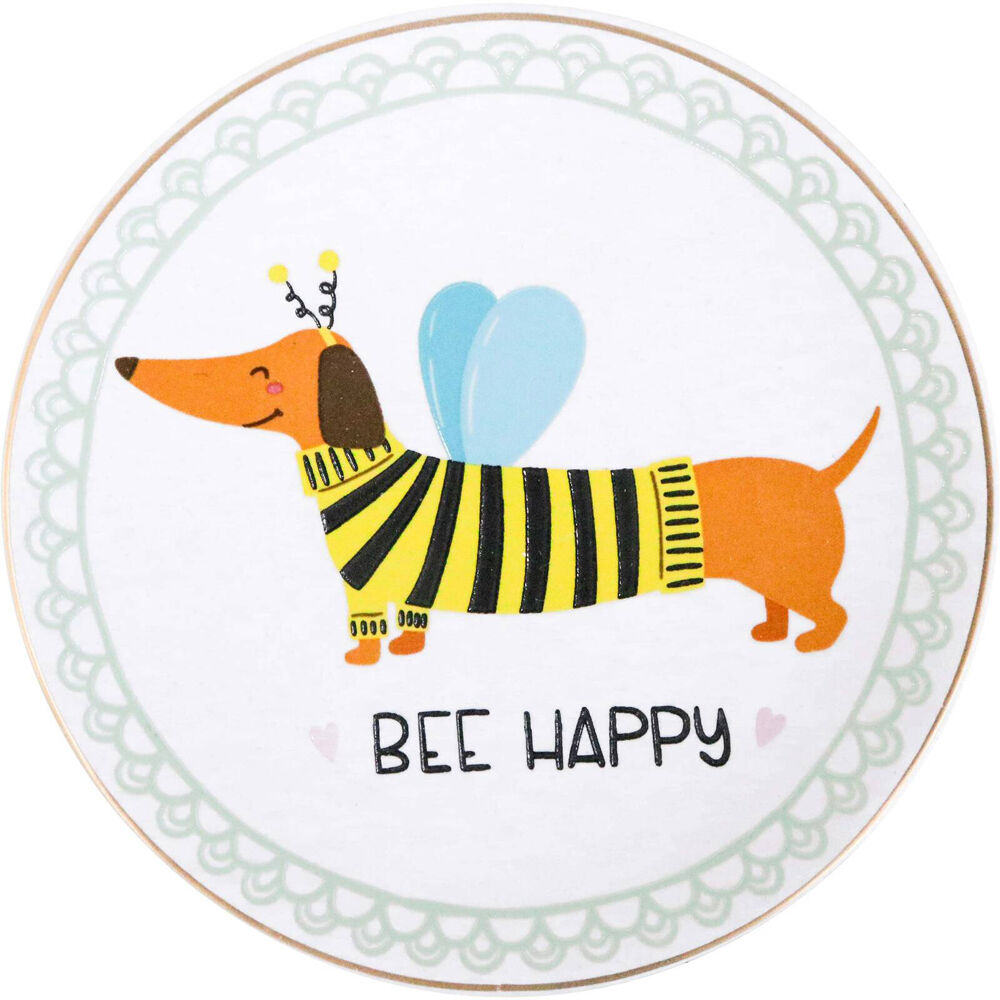 3PK LVD Dish Ceramic Home/Office Decor Round 10cm Dachshund Bee
