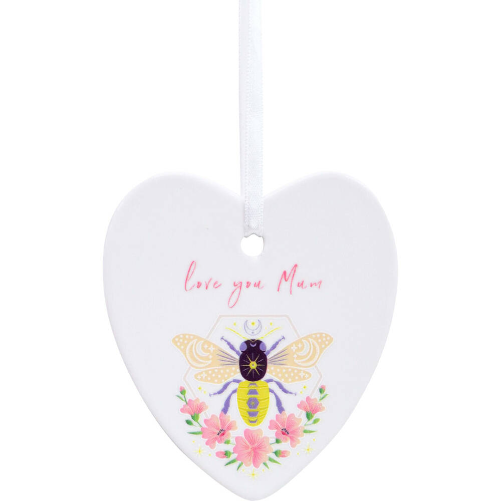 6PK LVD Bee Heart Mum Ceramic Hanging Ornament Decor 9cm