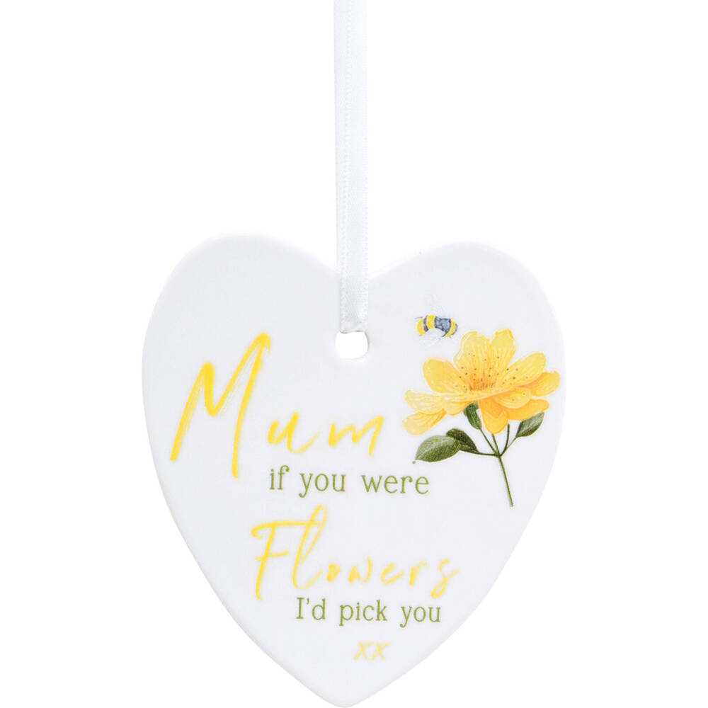 6PK LVD Bee Heart Mum Flower Ceramic Hanging Ornament Decor 9cm