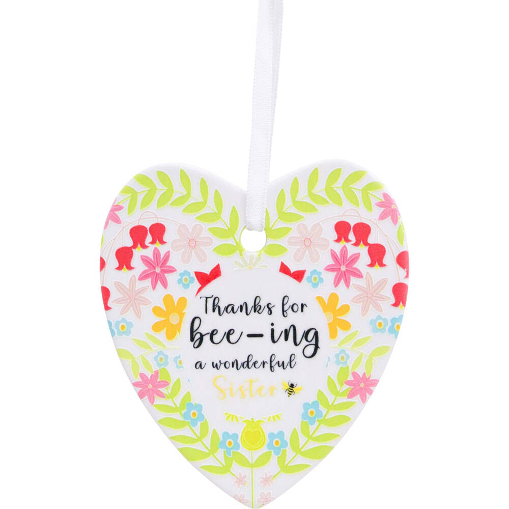 6PK LVD Bee Heart Sister Ceramic Hanging Ornament Decor 9cm