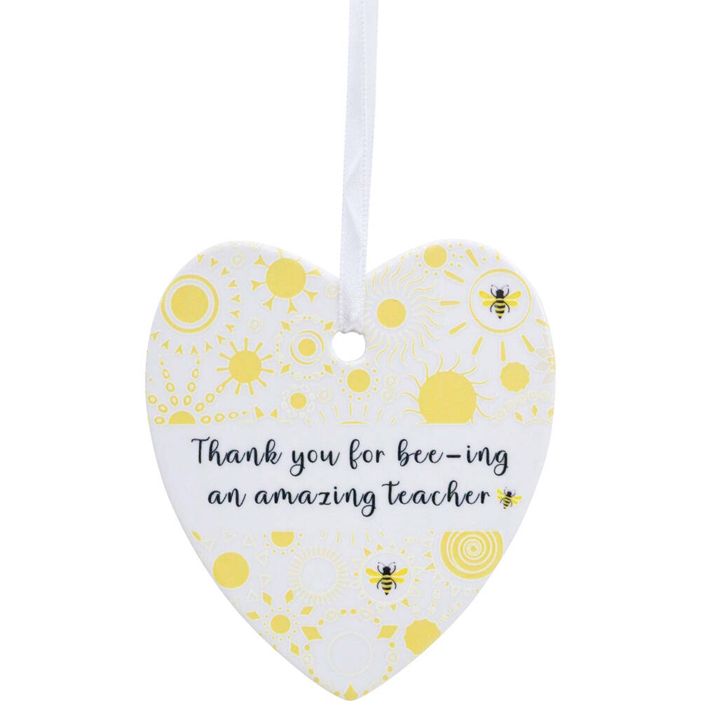 6PK LVD Ceramic Bee Heart Teacher Hanging Decor 8x9cm - Yellow