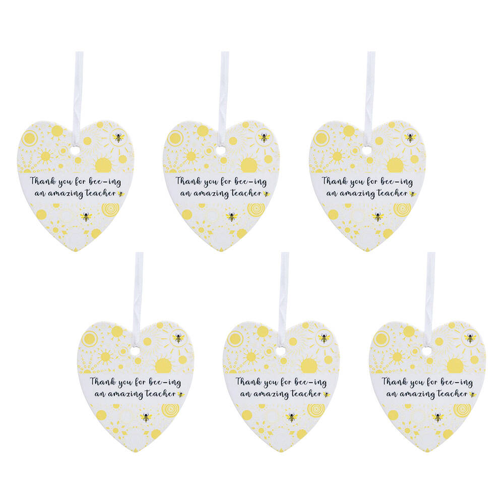 6PK LVD Ceramic Bee Heart Teacher Hanging Decor 8x9cm - Yellow