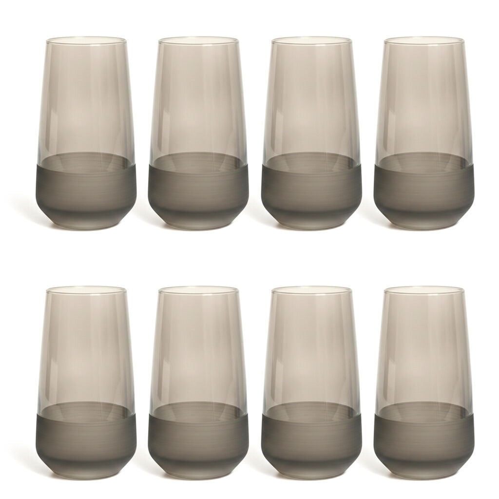 2x 4pc Artcraft Matte Decorated Hi-ball Drinking Glass 470ml Smoke