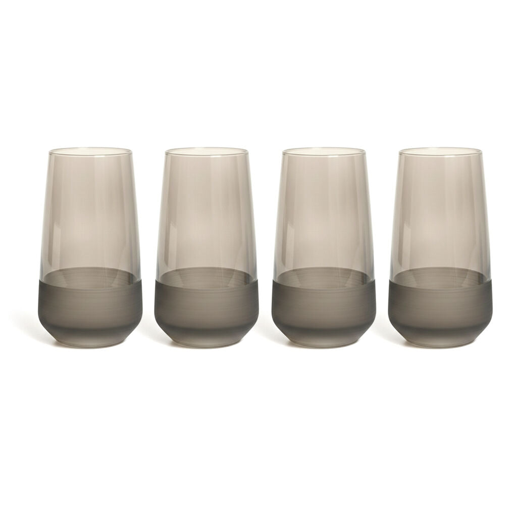 2x 4pc Artcraft Matte Decorated Hi-ball Drinking Glass 470ml Smoke