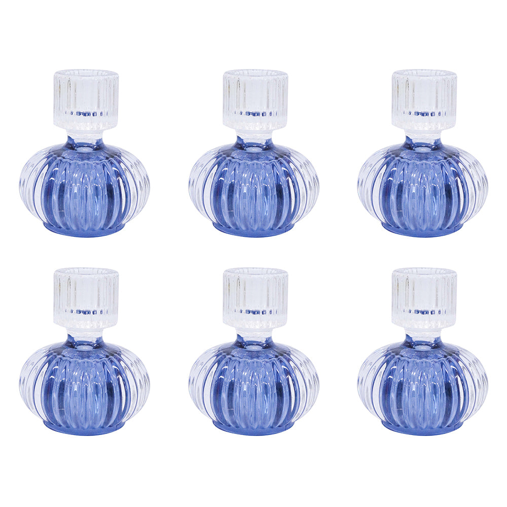6PK LVD Double Sided Stackable Glass Candle Holder - Blue/Clear