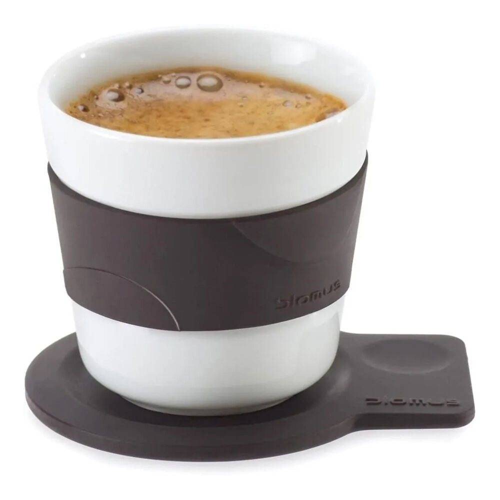 Blomus Desa Porcelain Espresso Cup Mug w/ Silicone Coaster Set White/Brown