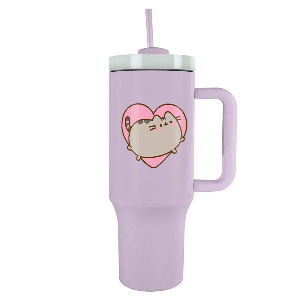 Pusheen Cat With Heart Tumbler Water Bottle/Drink Bottle 40oz Purple