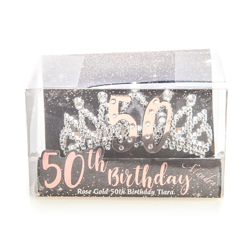 3PK Miss Naughty 50th Birthday Party Tiara Crown Rose Gold