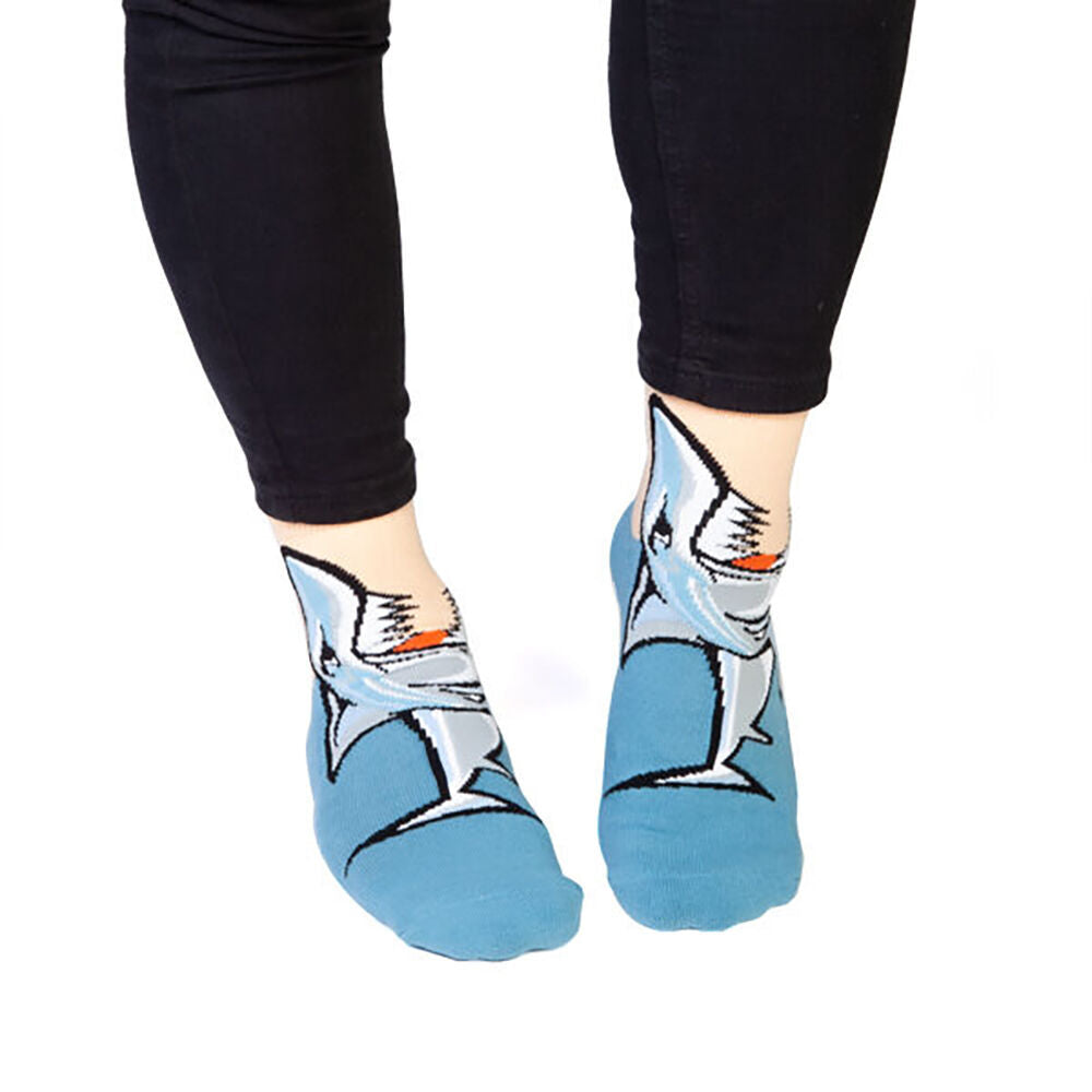 2PK Feet Speak Shark Bay Women's Casual Crew Socks Blue One-Size