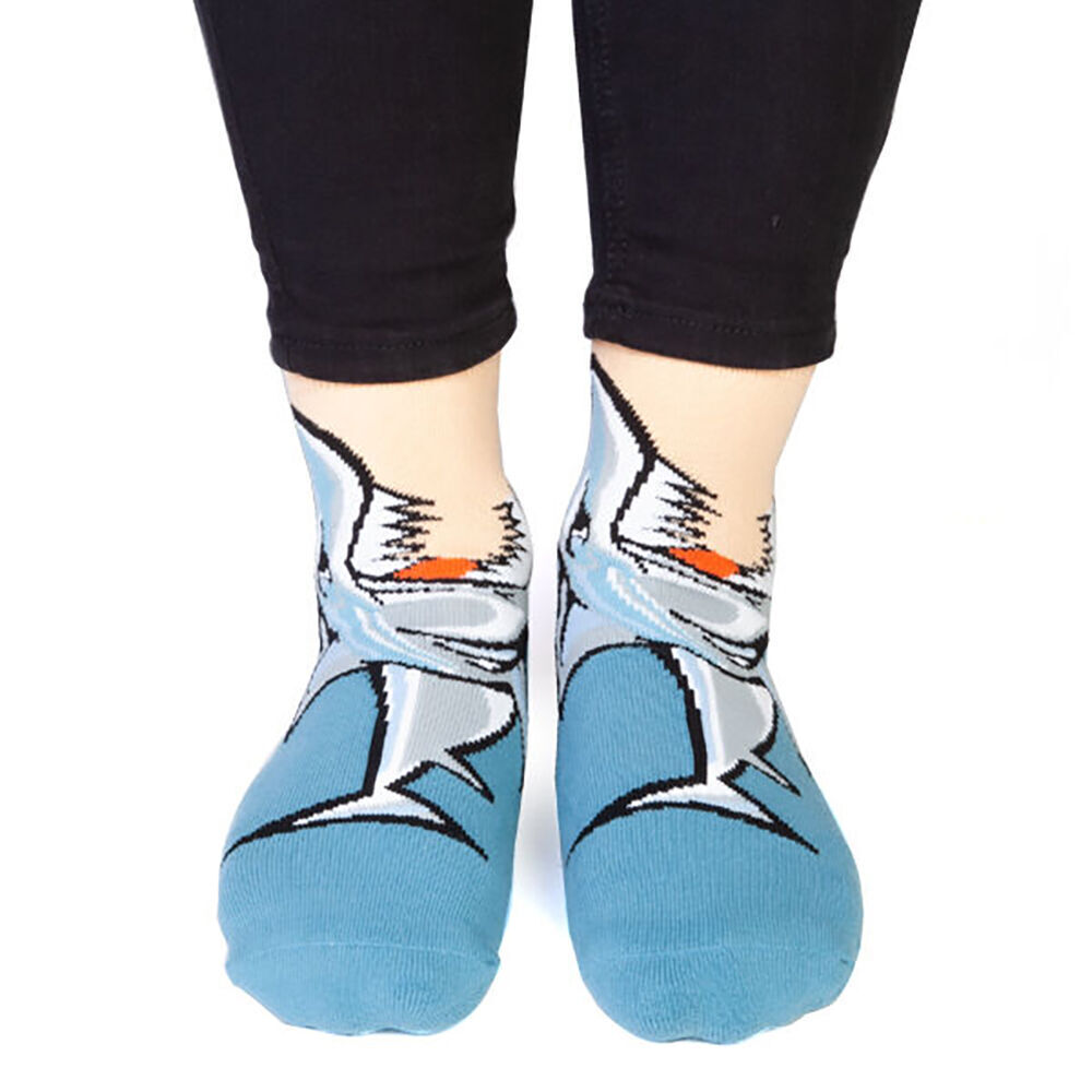 2PK Feet Speak Shark Bay Women's Casual Crew Socks Blue One-Size