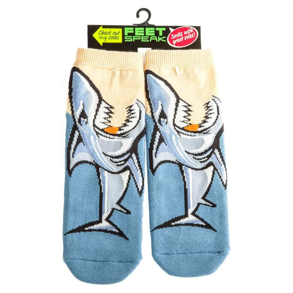 4PK Feet Speak Shark Bay Women's Casual Crew Socks Blue One-Size