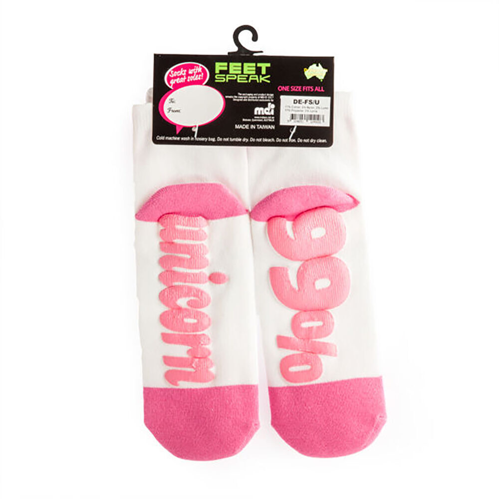 4PK Feet Speak Unicorn Women's Casual Crew Socks White One-Size