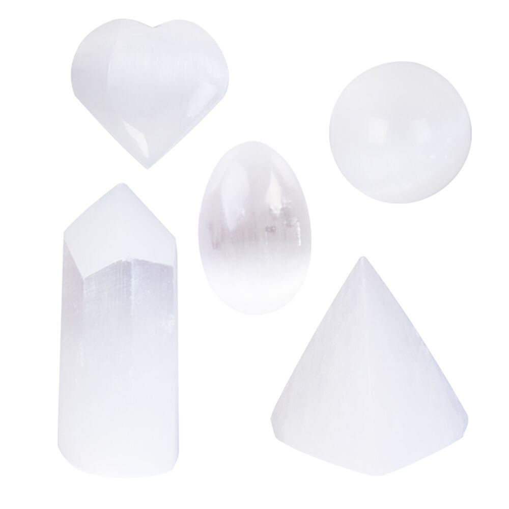 6PK Wishstone Gemstone Selenite Collection Wellness Stone White