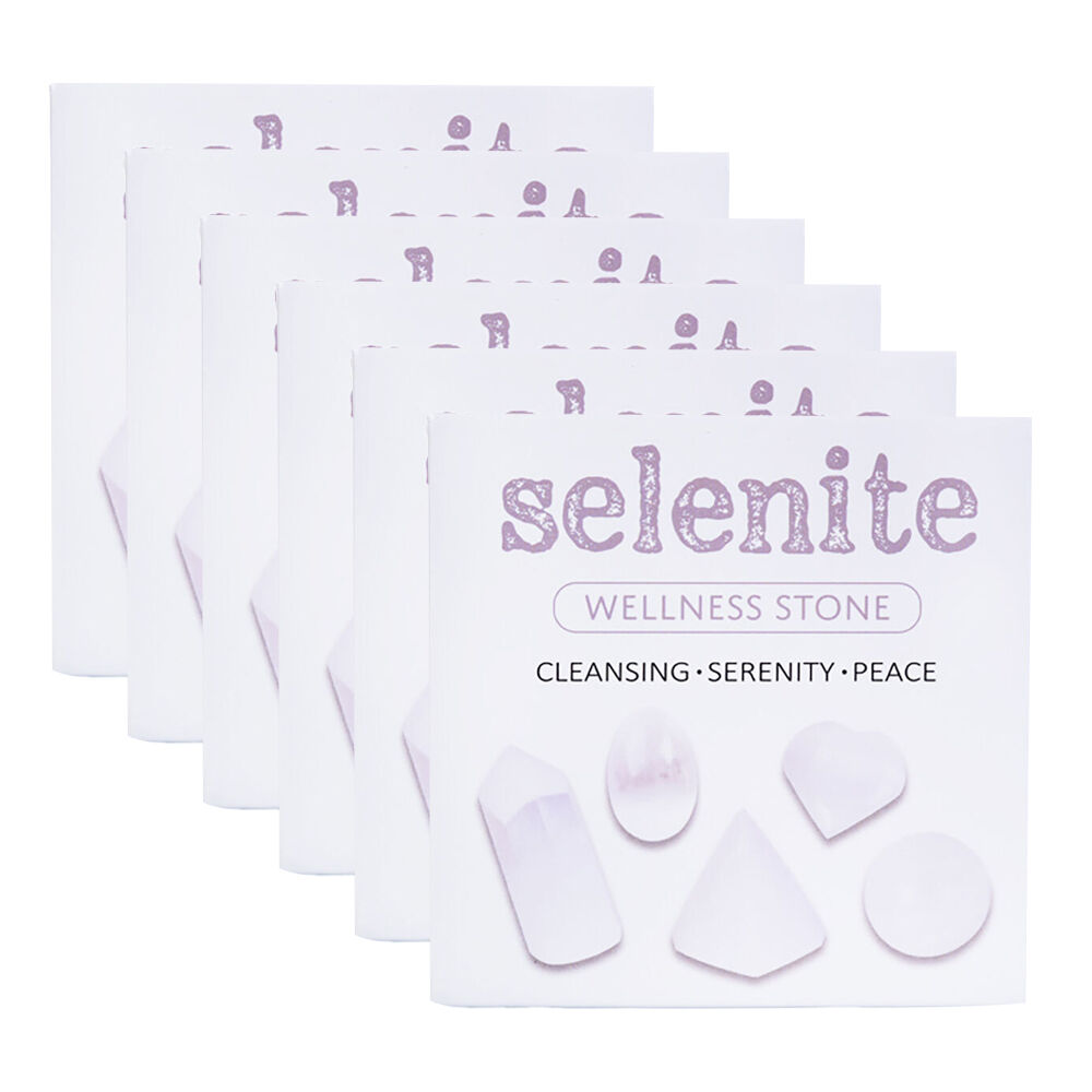 6PK Wishstone Gemstone Selenite Collection Wellness Stone White