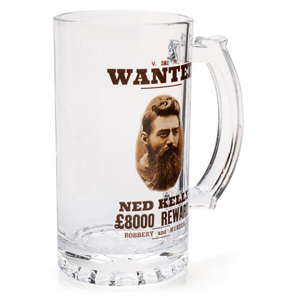 Outback Mates Beer Stein Glass Mug Drinkware 450ml Clear Bushranger Ned