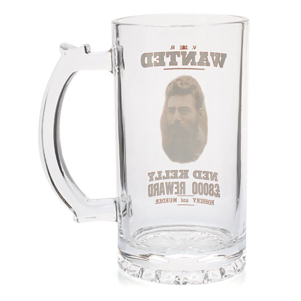 Outback Mates Beer Stein Glass Mug Drinkware 450ml Clear Bushranger Ned