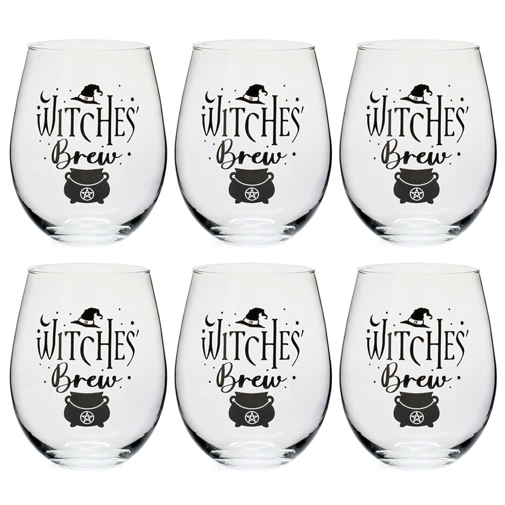 6PK Tallulah Stemless Wine Glass Tumbler Party Drinkware Witches Brew Clear