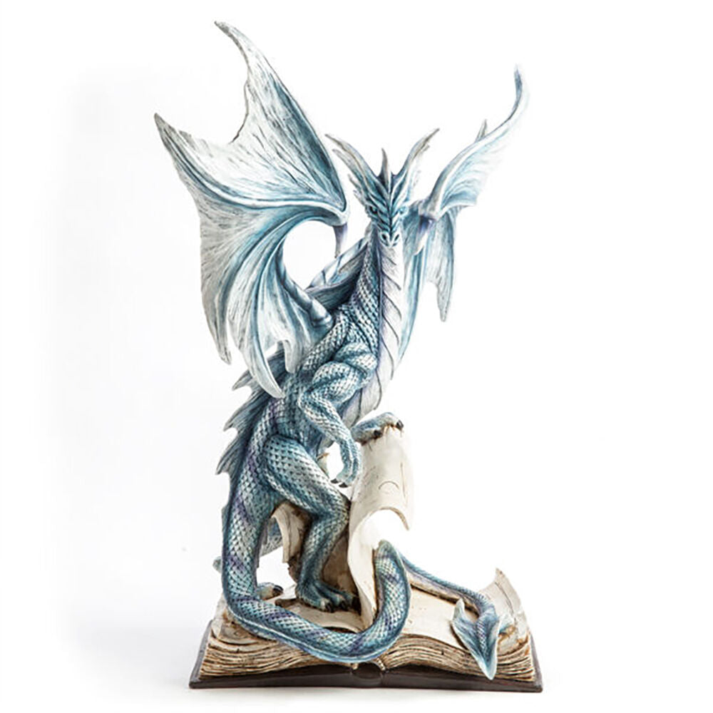 Mystical Worlds Large Blue Dragon Figurine w/ Ancient Book Display 27x41cm