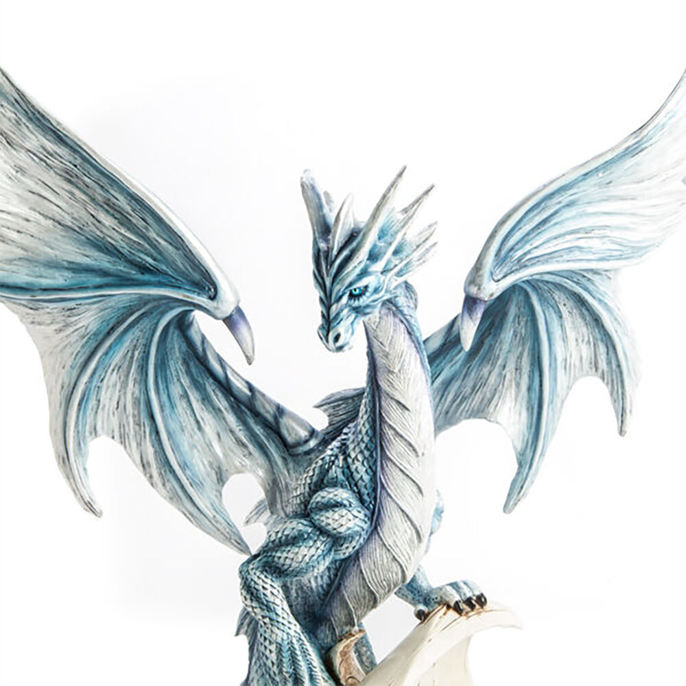 Mystical Worlds Large Blue Dragon Figurine w/ Ancient Book Display 27x41cm
