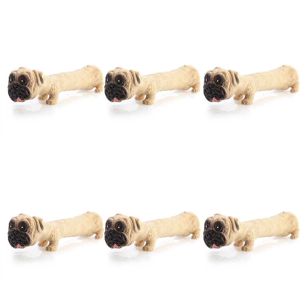6PK Pullie Pal Super Stretchy Sandy Textured Childrens Toy 6.5x8x5cm Pug