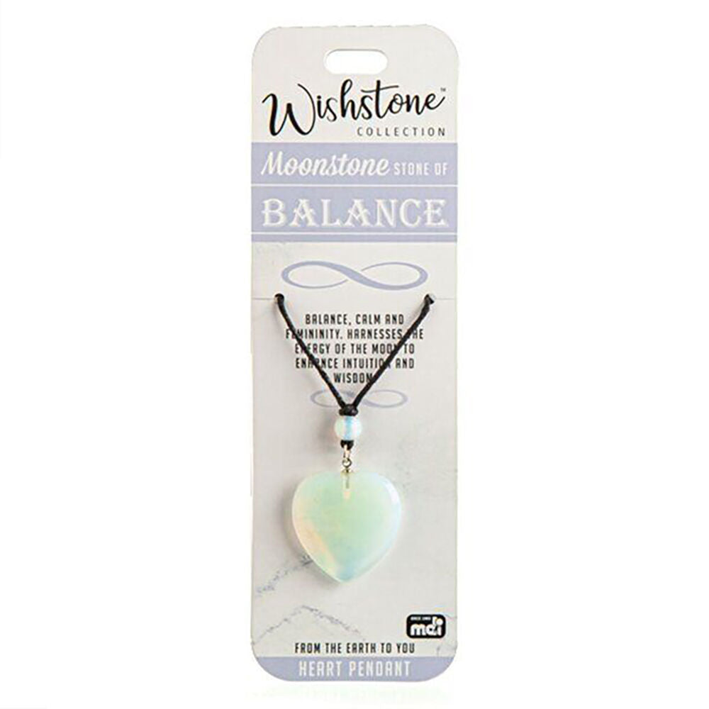 Wishstone Moonstone Stone of Balance Heart Pendant 3x19cm - White