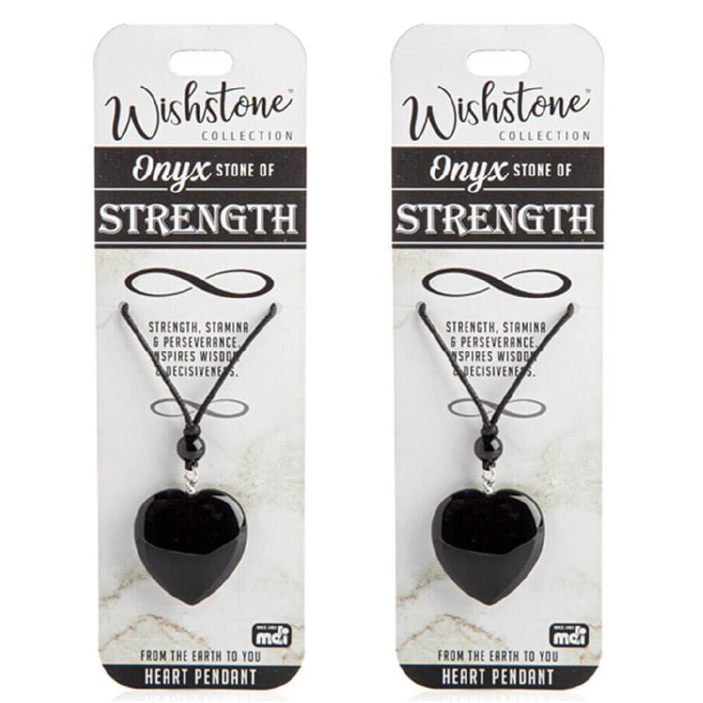 2PK Wishstone Onyx Heart Pendant Necklace Stamina & Perseverance Women Black