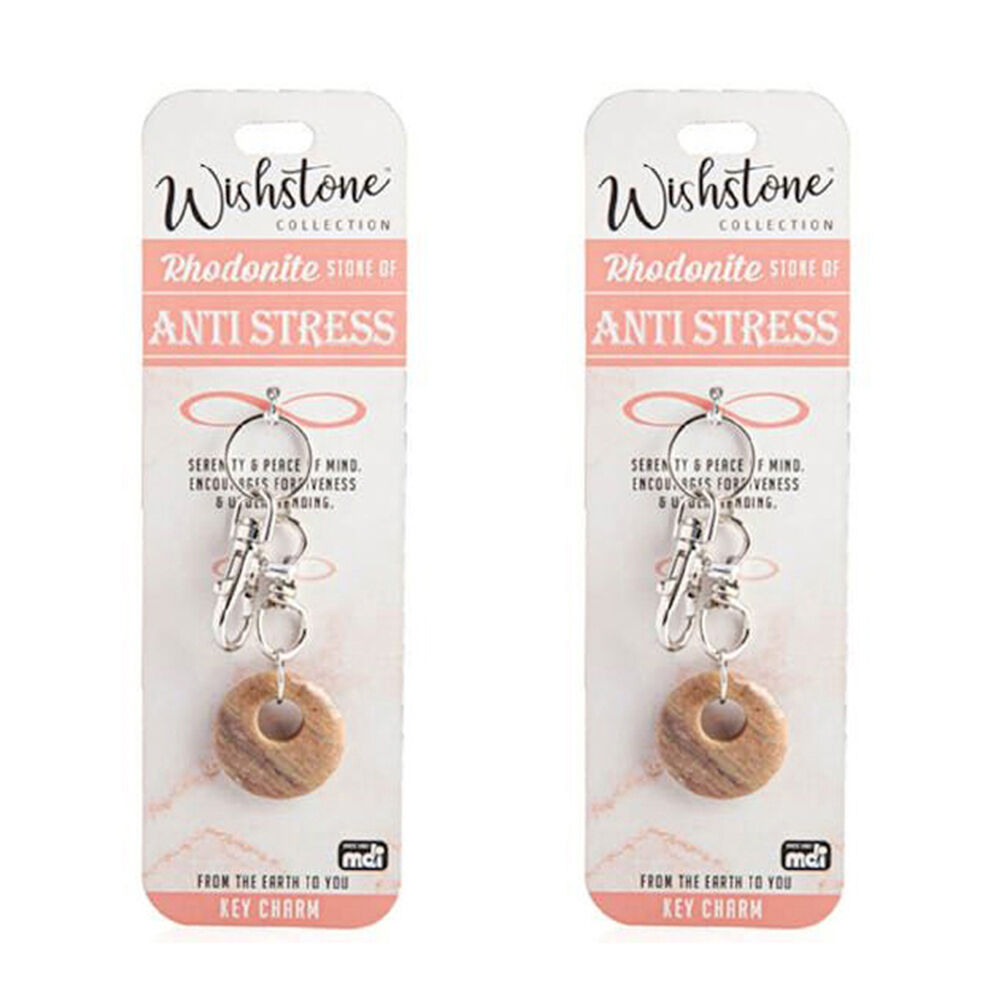 2PK Wishstone Rhodonite Stone Bag Key Charm Women's Accessory 3x11.5x1cm
