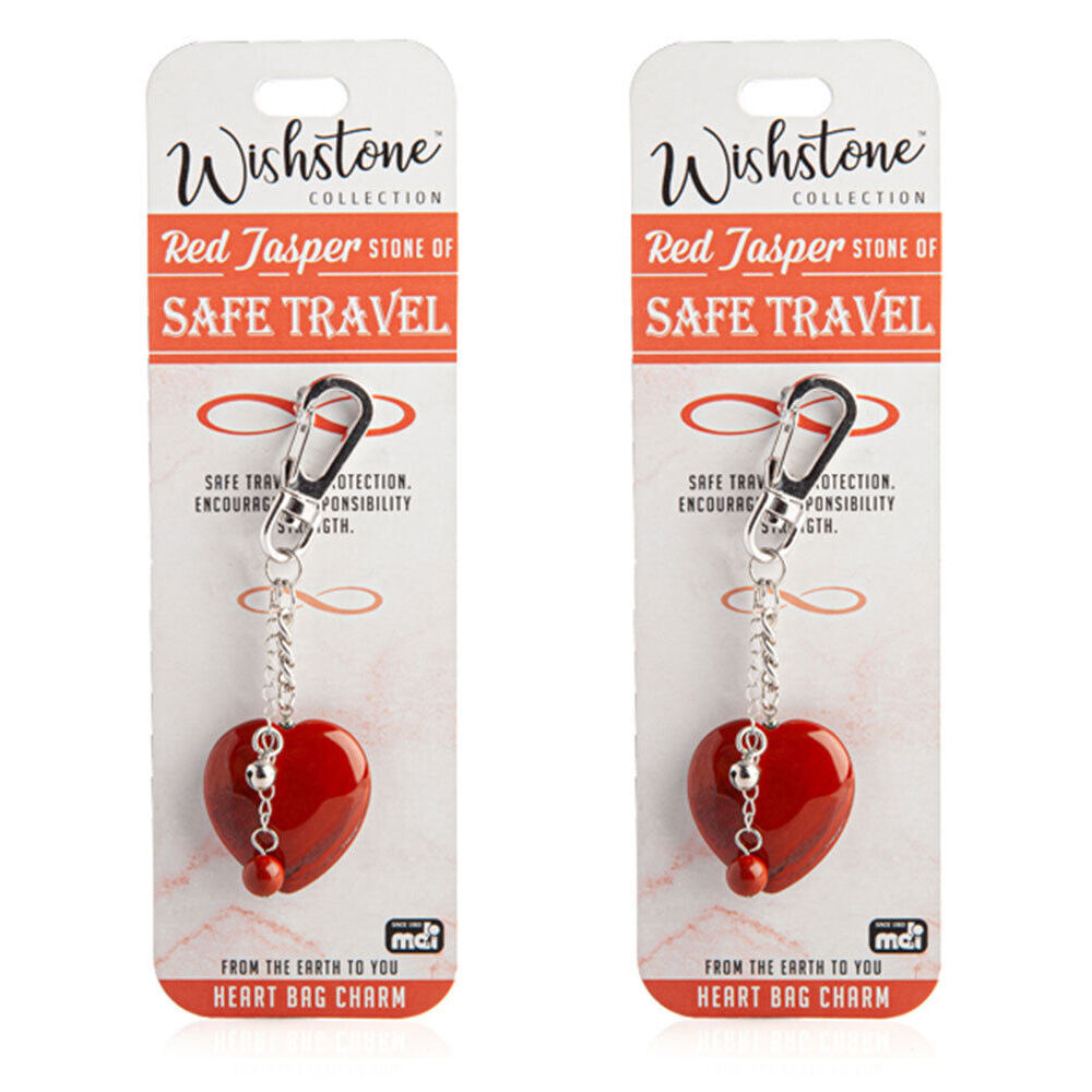 2PK Wishstone Red Jasper Stone Bag Key Charm Women's Accessory 3x11.5x1cm