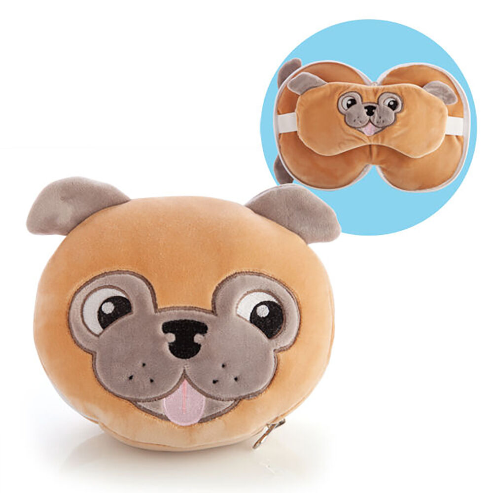 Smooshos Pal Travel 2-in-1 Eye Mask Neck Pillow Pug 17x15cm Brown