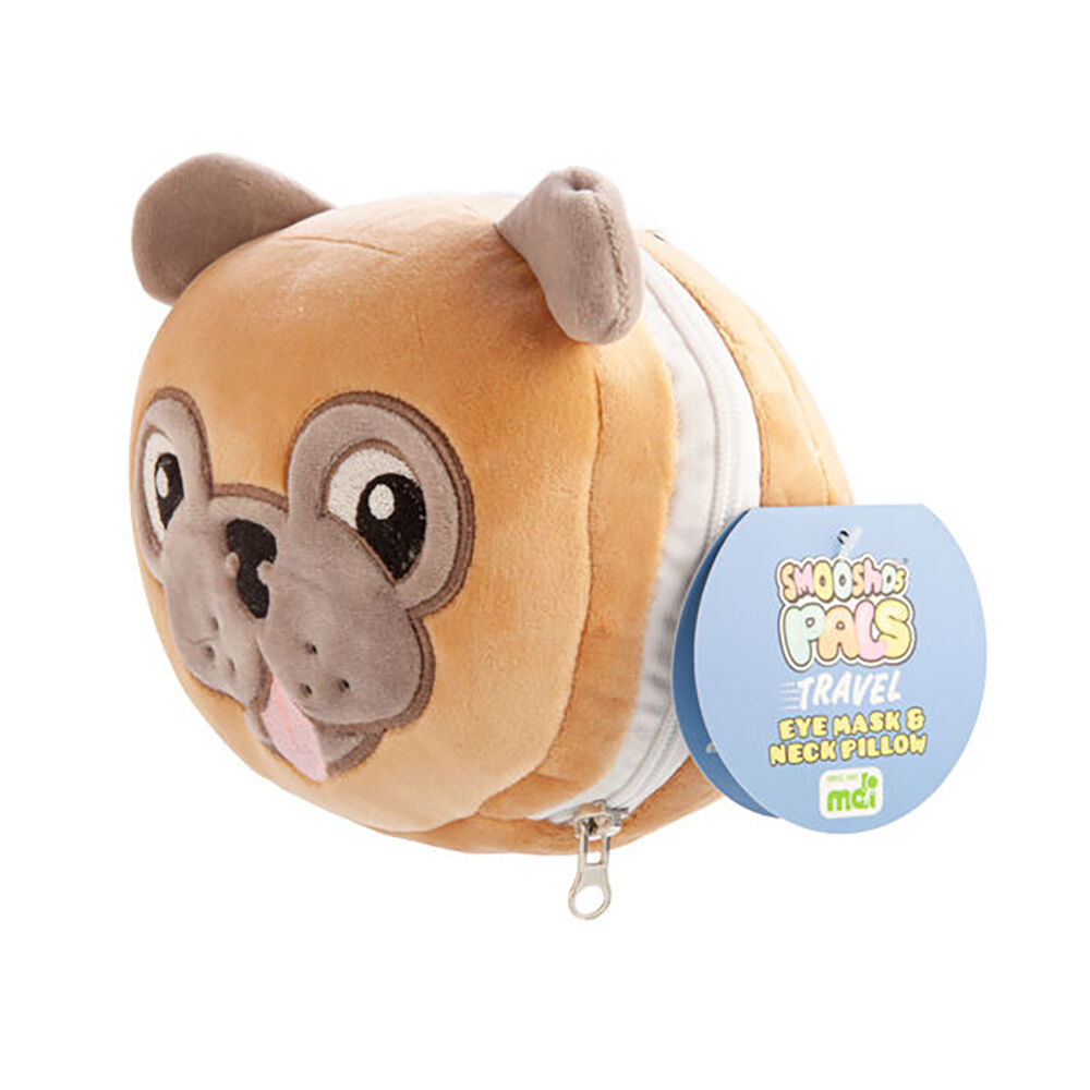 Smooshos Pal Travel 2-in-1 Eye Mask Neck Pillow Pug 17x15cm Brown