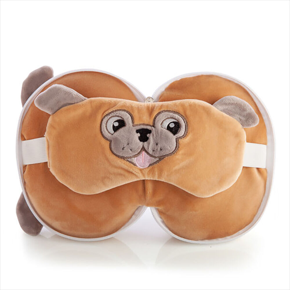 Smooshos Pal Travel 2-in-1 Eye Mask Neck Pillow Pug 17x15cm Brown