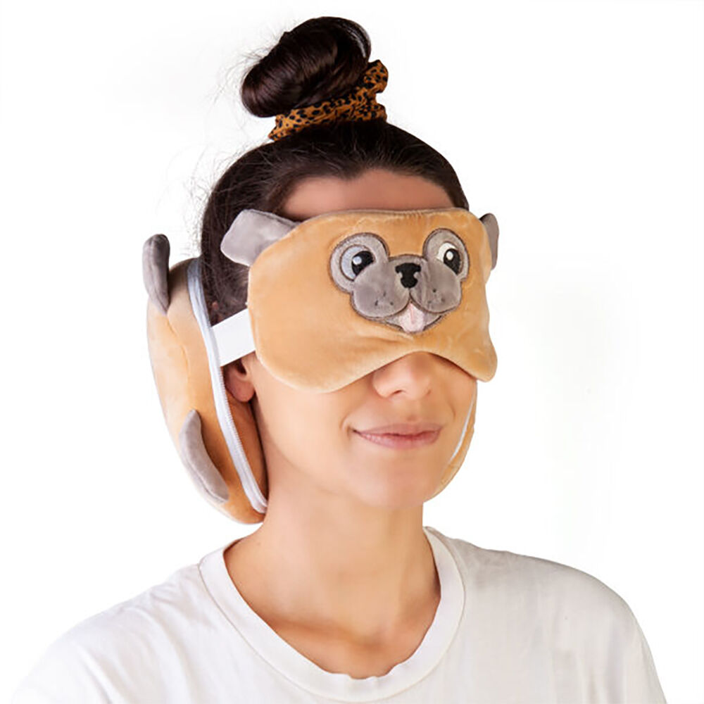 Smooshos Pal Travel 2-in-1 Eye Mask Neck Pillow Pug 17x15cm Brown