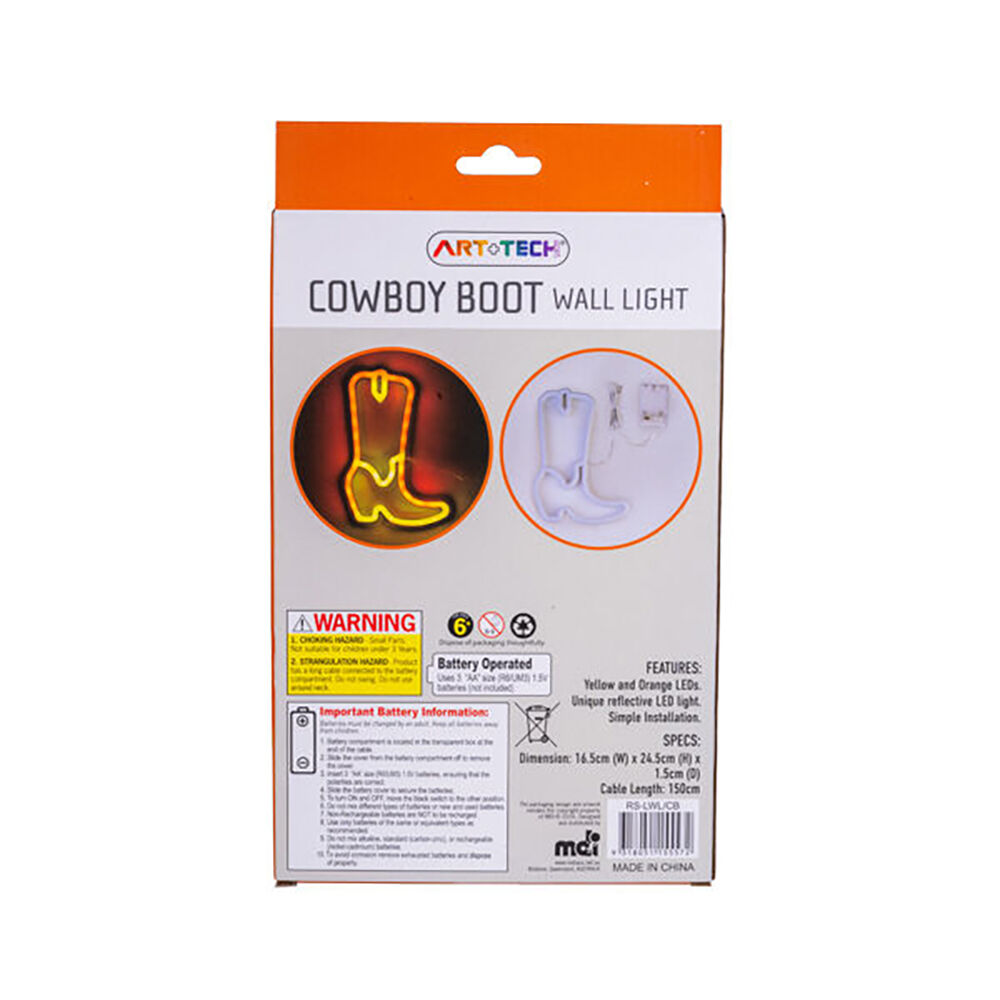 Art + Tech LED Wall Light Cowboy Boot Western Theme Decor Lamp 15x24.5cm