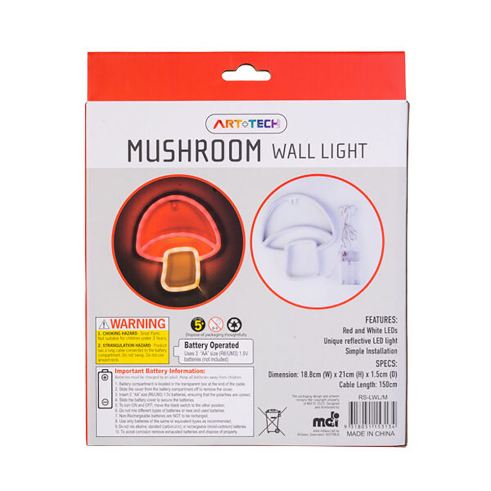Art + Tech LED Wall Light Mushroom Whimsical Room Decor Lamp 18.8x21cm