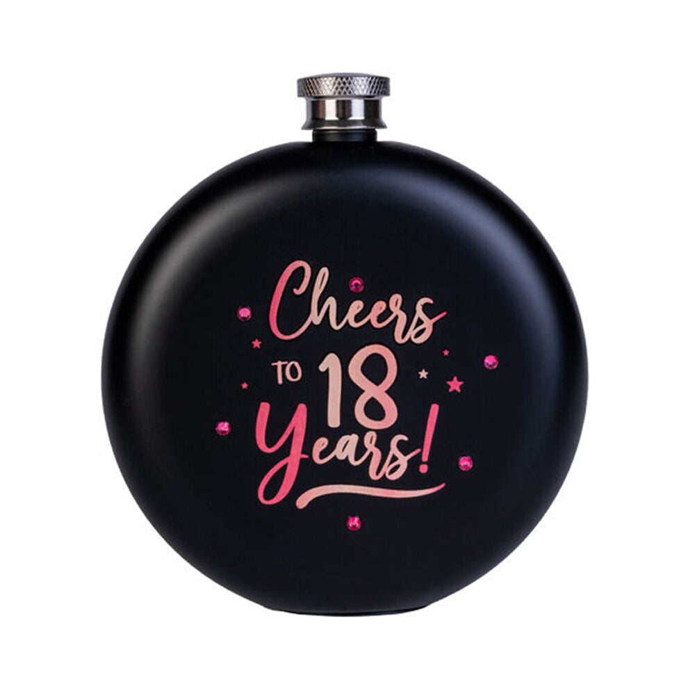 2PK MDI Cheers to 18 Years! Round Stainless Steel Flask 265ml Black/Rose Gold
