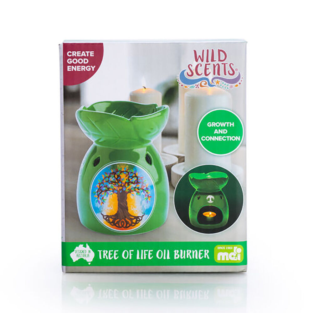 3PK Wild Scents Oil Burner Tree of Life Wax Melts Candle Holder 12.2x14cm Green