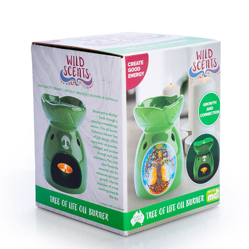 3PK Wild Scents Oil Burner Tree of Life Wax Melts Candle Holder 12.2x14cm Green