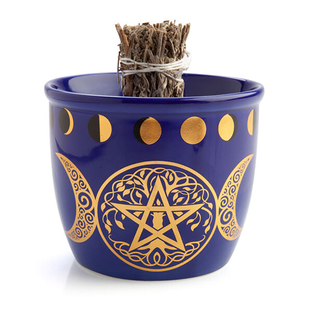MDI Smudge Bowl Sage/Incense Burner Ceramic Pentacle 12.5x10.5cm Blue