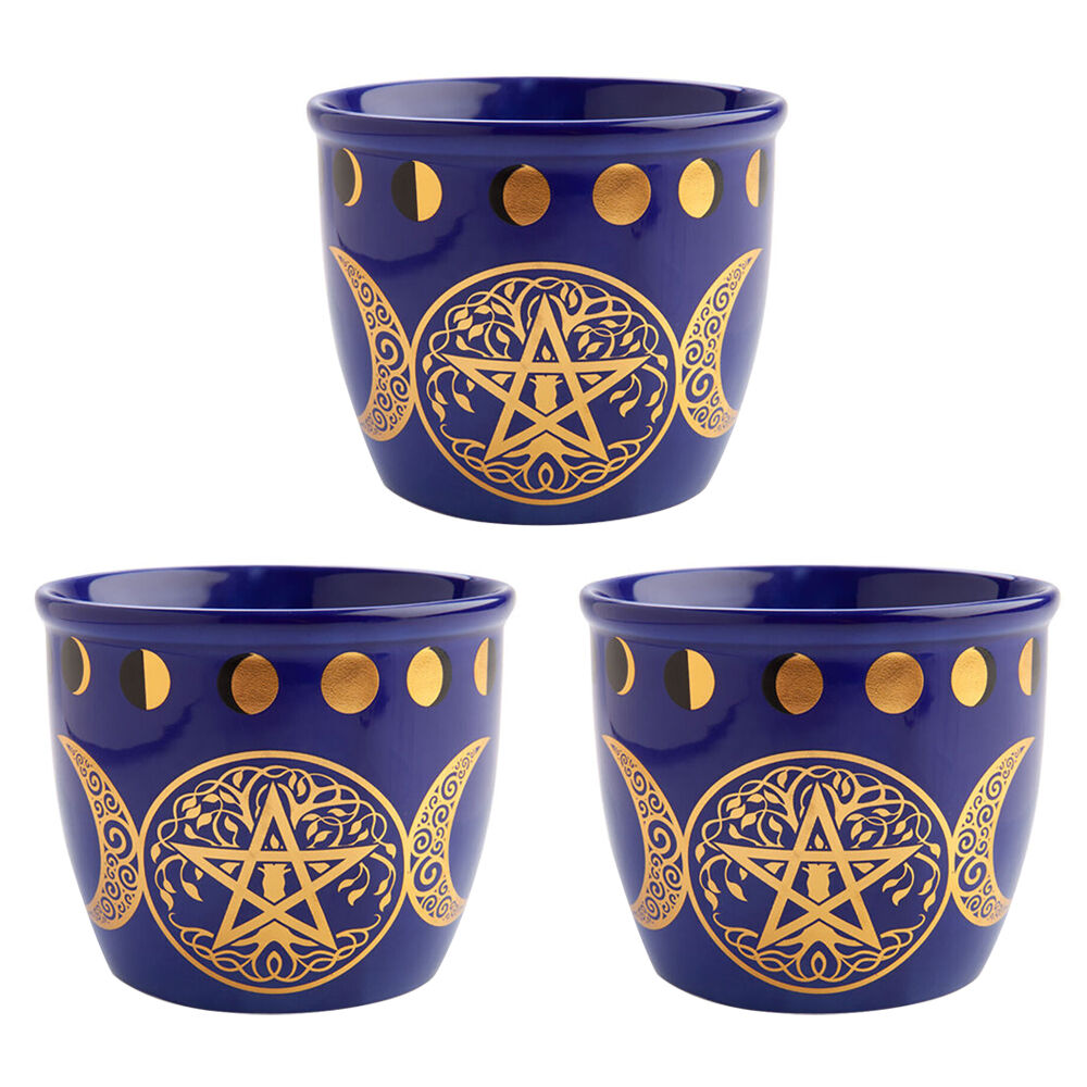 3PK MDI Smudge Bowl Sage/Incense Burner Ceramic Pentacle 12.5x10.5cm Blue