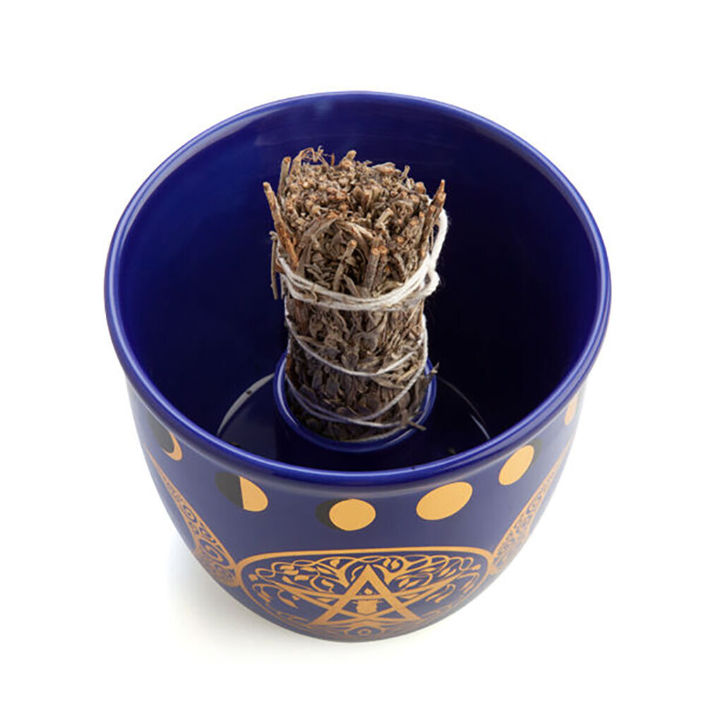 3PK MDI Smudge Bowl Sage/Incense Burner Ceramic Pentacle 12.5x10.5cm Blue