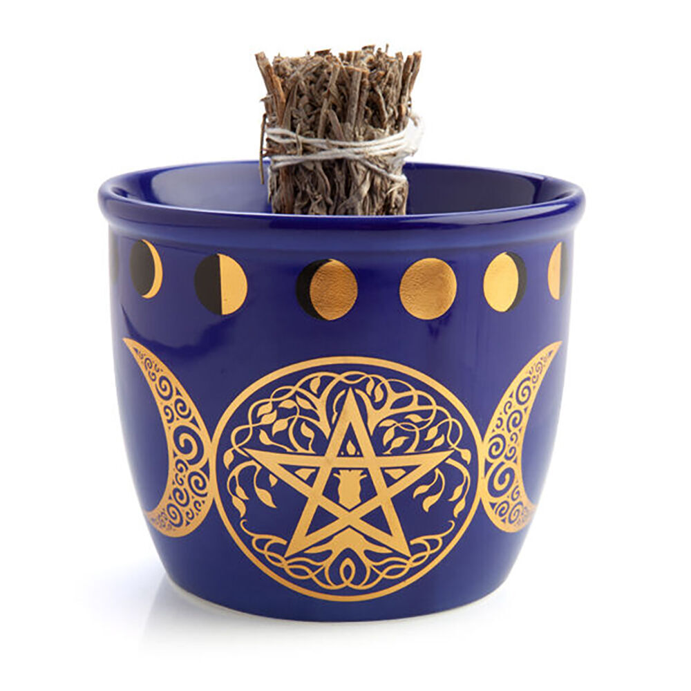 3PK MDI Smudge Bowl Sage/Incense Burner Ceramic Pentacle 12.5x10.5cm Blue