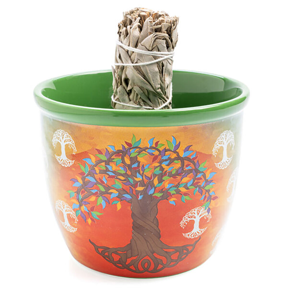 MDI Smudge Bowl Sage/Incense Burner Ceramic Tree of Life 12.5x10.5cm Orange