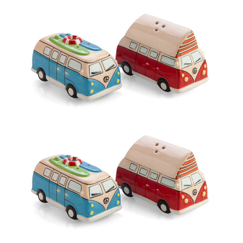 2x 2pc Flavour Mates 3D Salt & Pepper Spice Shaker Duo Set Blue/Red Combi Vans