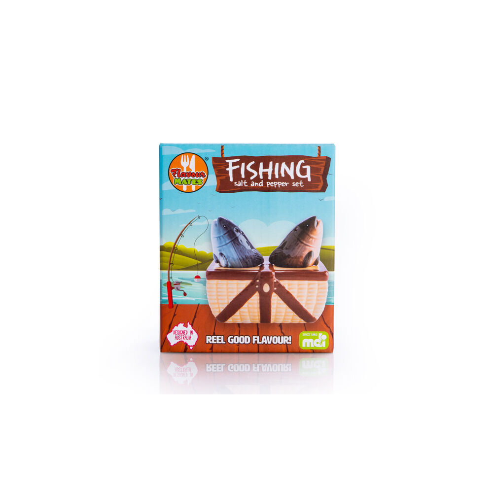 2pc Flavour Mates 3D Salt & Pepper Shaker Set 10.5x6x9.5cm Fishing Picnic Basket