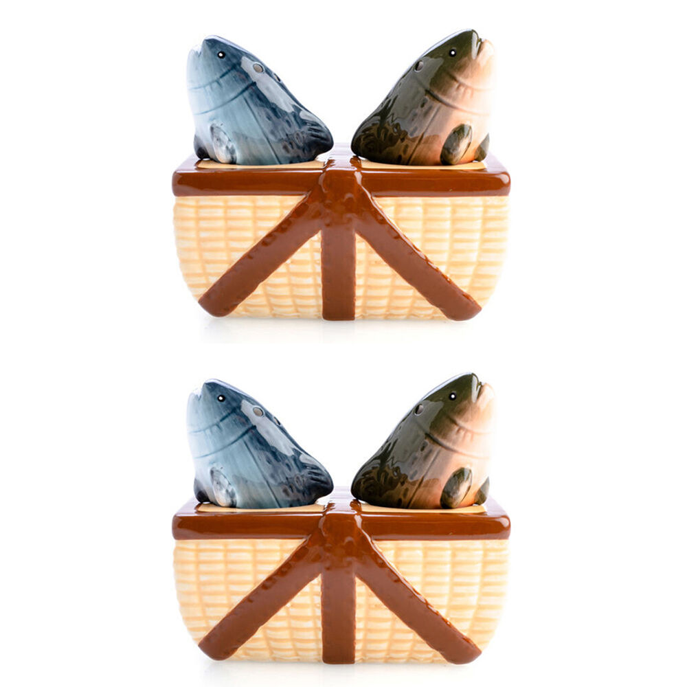 2x 2pc Flavour Mates Salt & Pepper Set 10.5x6x9.5cm Fishing Picnic Basket