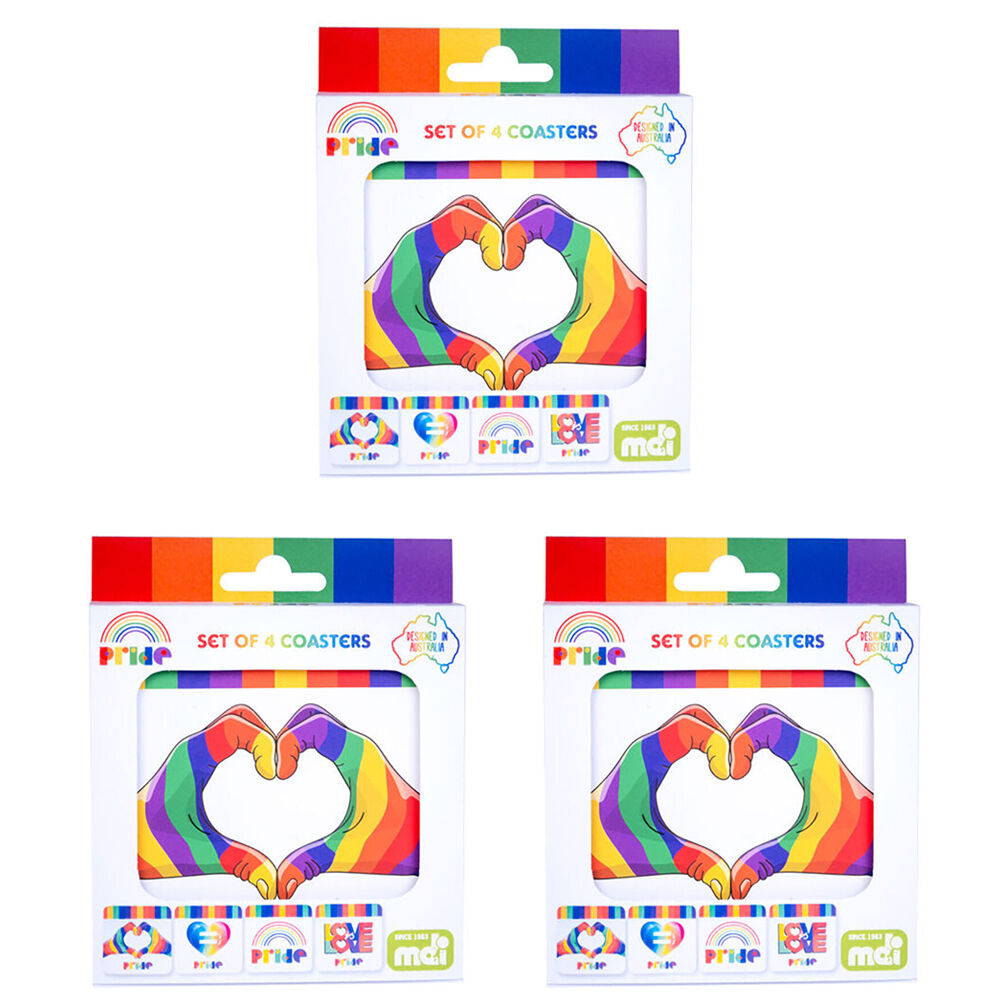 3x 4pc Pride Cork-Backed Drink Coasters Set Square Rainbow Pride